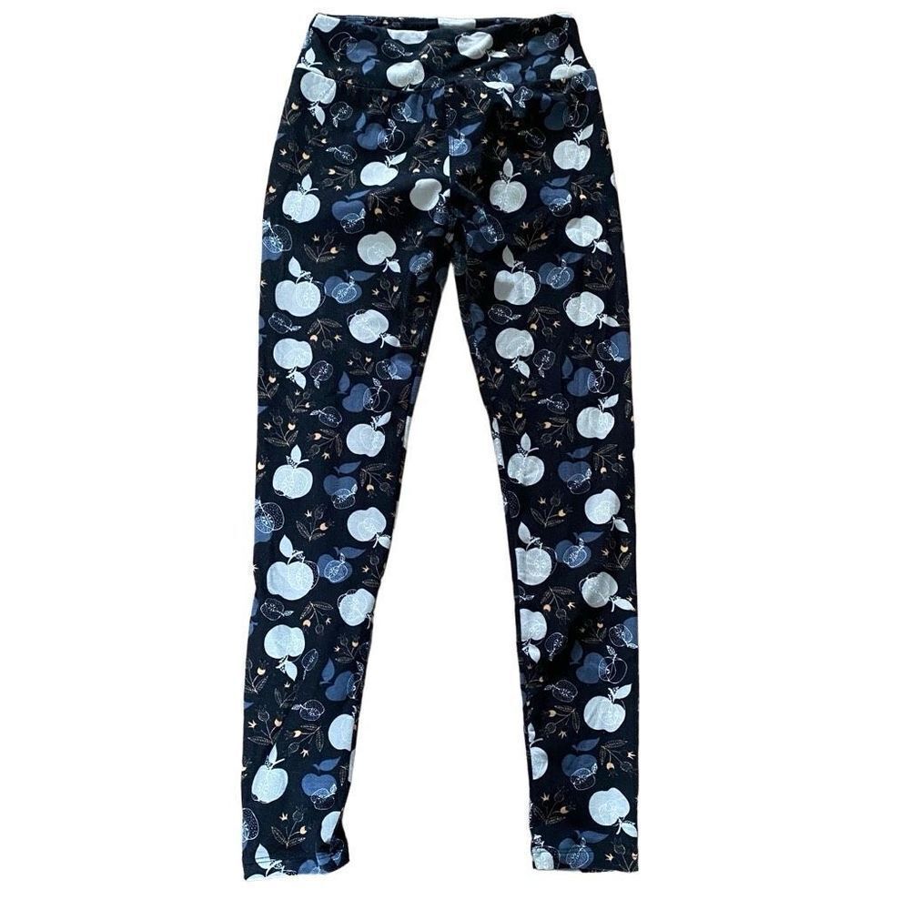 LuLaRoe One Size Fits All Navy Blue Black Apple Leggings Teacher